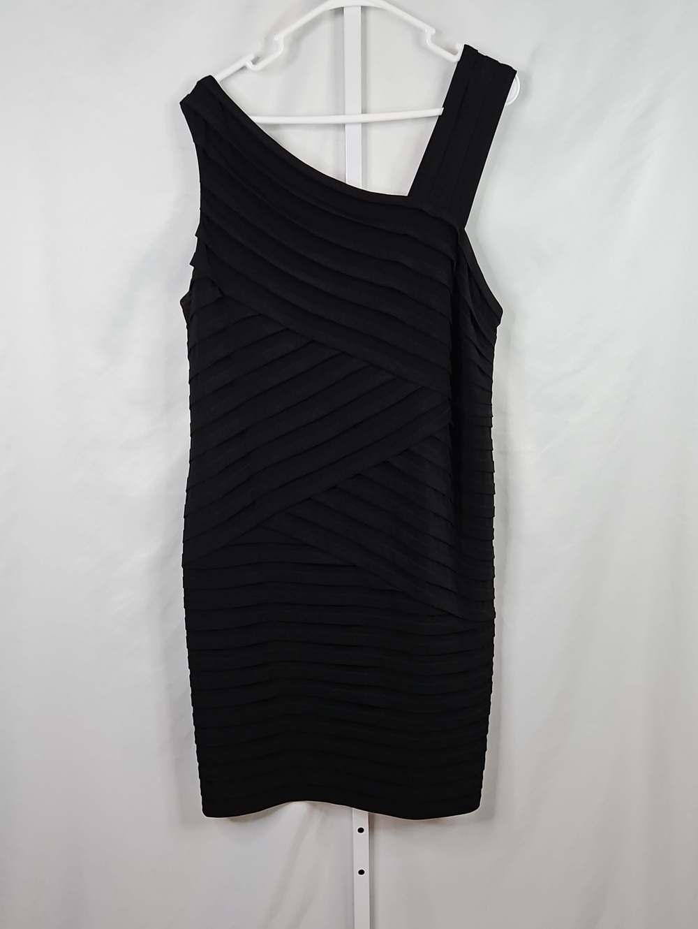 London Times Black One-Shoulder Textured Sheath Cocktail Dress Size 18W